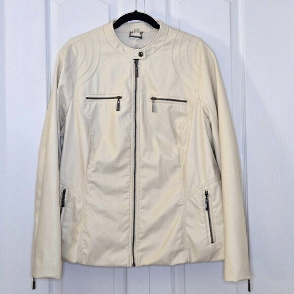 Jou Jou Cream Faux Leather Moto Jacket with Functional Deep Pockets! | 2X - Picture 1 of 16